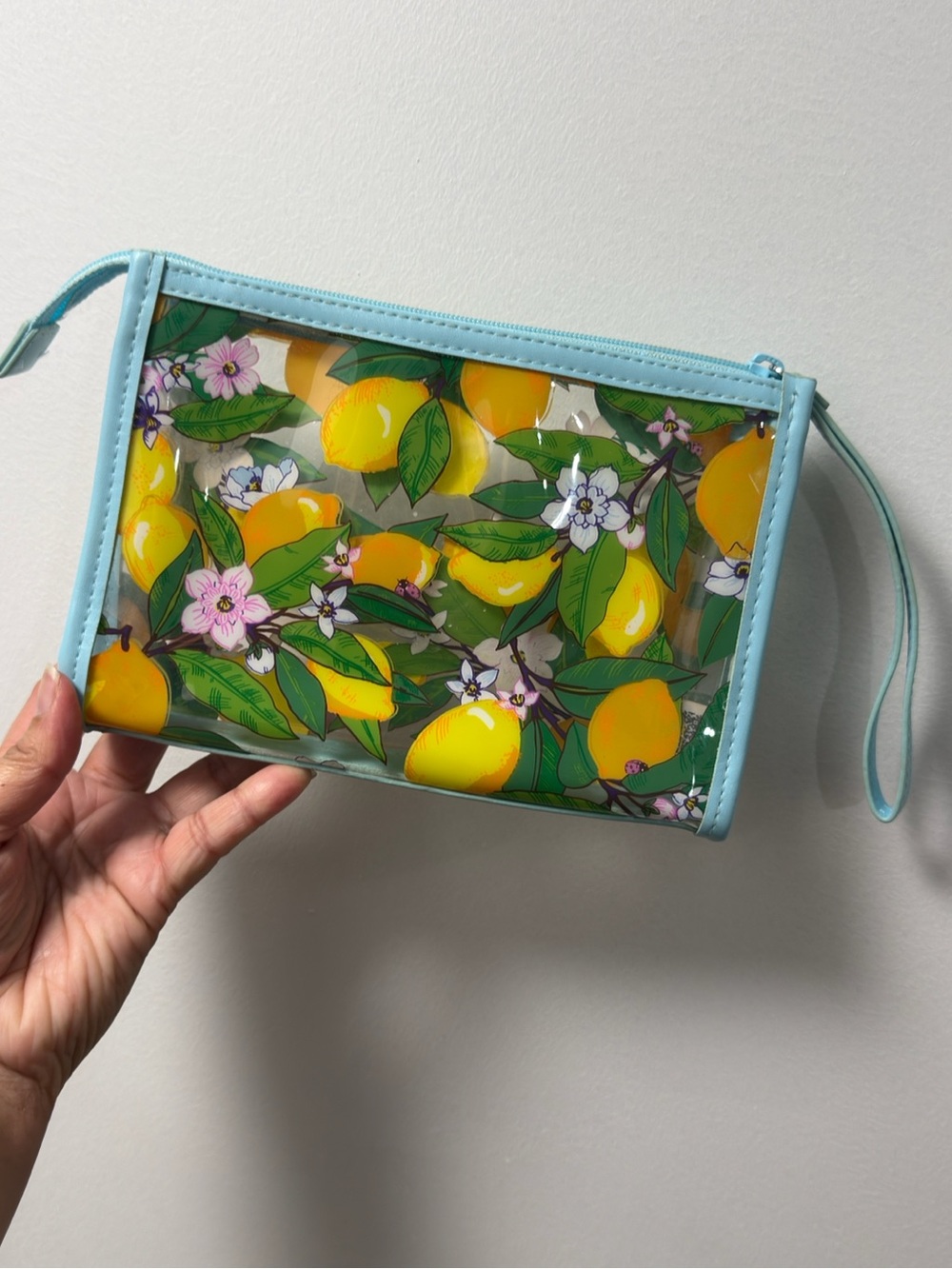 Vera Bradley Clear Lemon Print Wristlet with Light Blue Trim